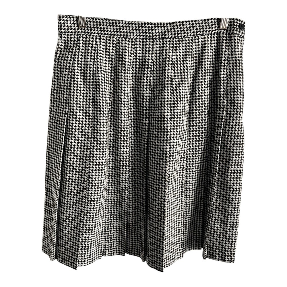 Vtg Houndstooth Wool Blend Skirt Women 16 Pleated Preppy Academia Schoolgirl - Picture 1 of 10